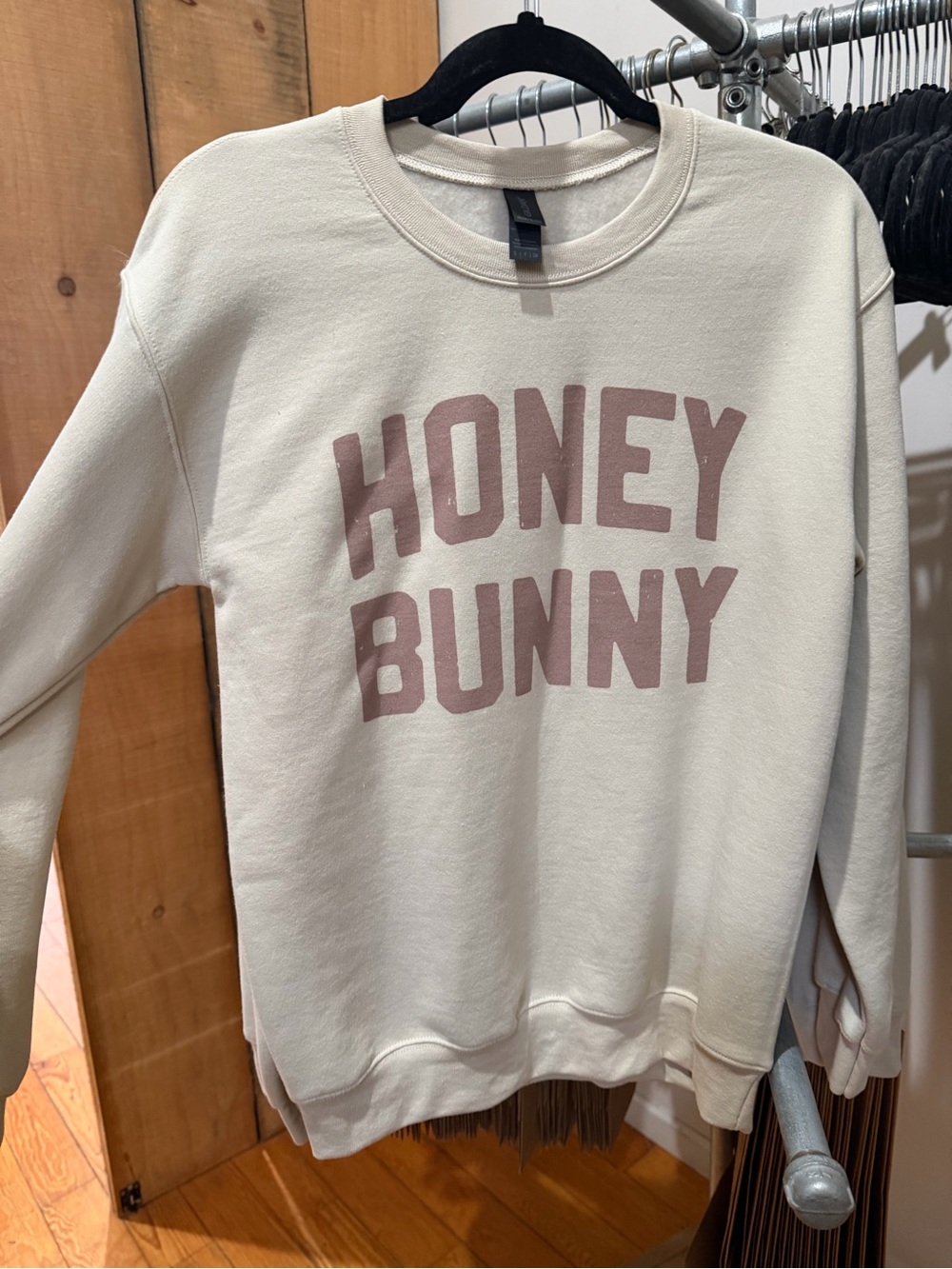 Gildan Cream Crewneck Sweatshirt with Dusty Rose Graphic